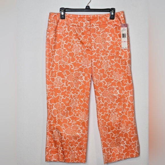 Anne Klein Sport Floral Capri Crop Pants Womens Size 10 Orange White‎ NEW - Picture 1 of 5